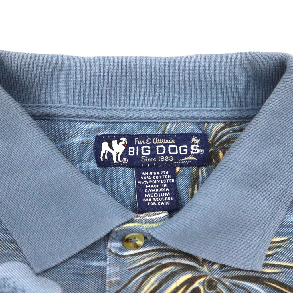 BIG DOGS Anni '90 Polo hawaiana M Blu Fantasia Cotone Poliestere