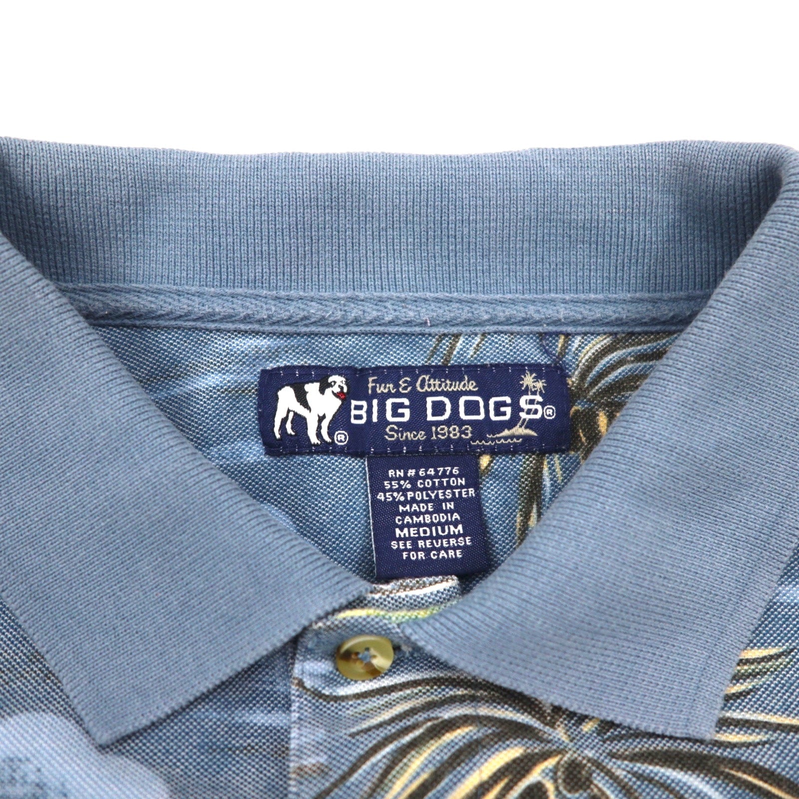 BIG DOGS Anni '90 Polo hawaiana M Blu Fantasia Cotone Poliestere