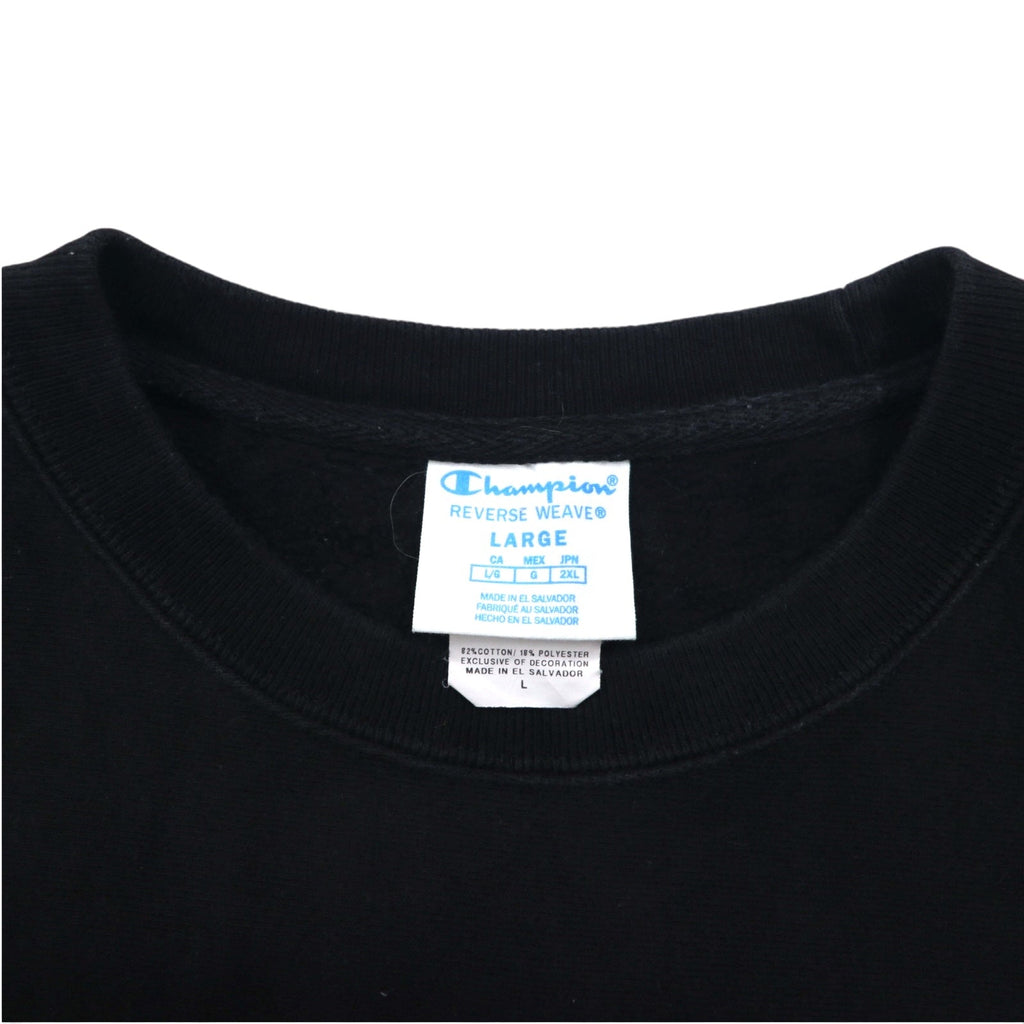 Champion Reverse Weave FELPA STAMPATA L nera cotone felpato, etichetta blu a singolo taglio, riproduzione CHAOS LACROSSE CLUB, made in El Salvador