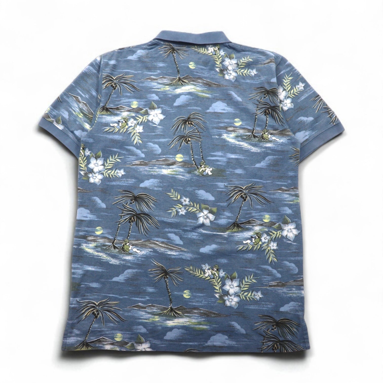 BIG DOGS Anni '90 Polo hawaiana M Blu Fantasia Cotone Poliestere