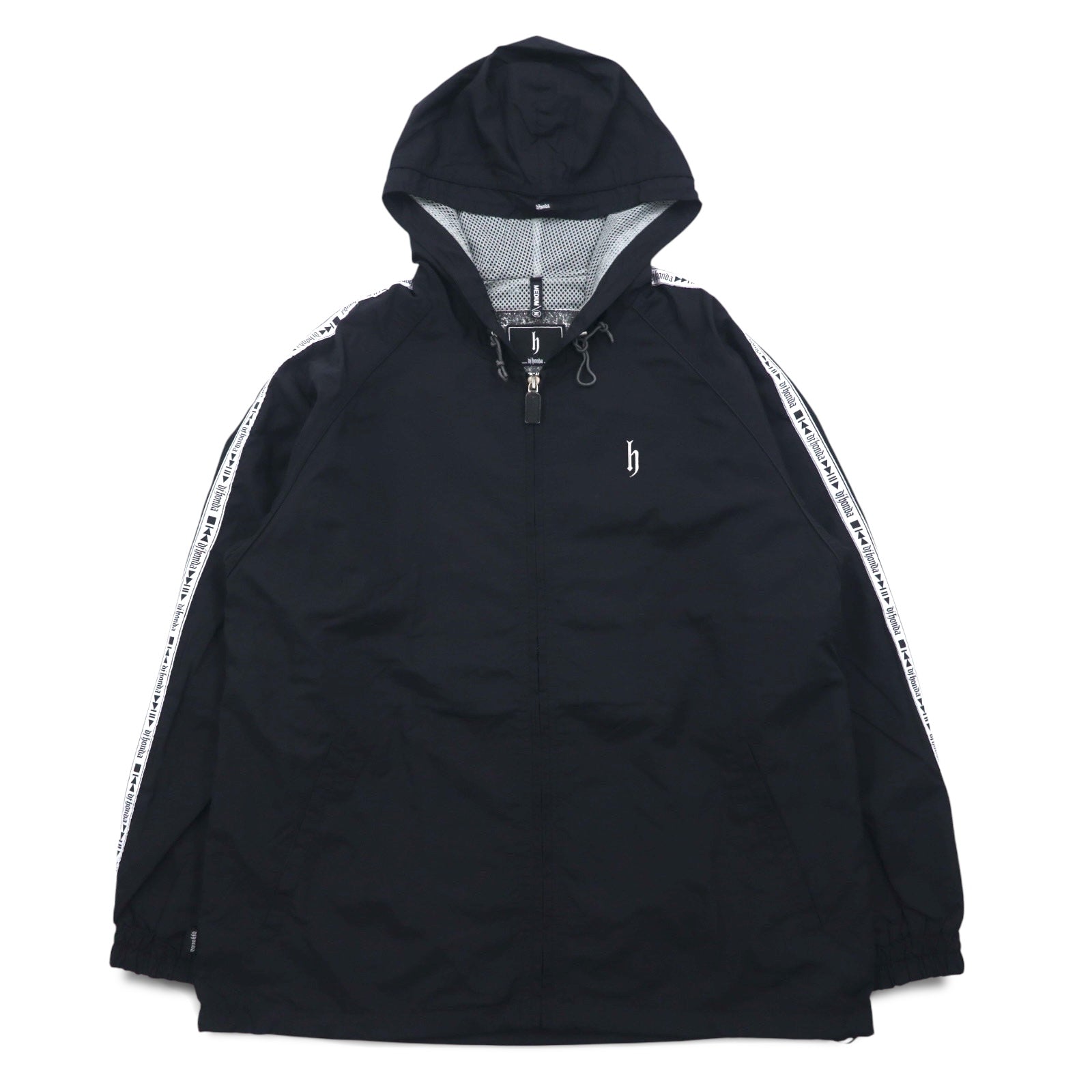 DJ Honda anni '90 Tech Jacket, parka in nylon, taglia M, nero, logo a nastro, TECH JACKET