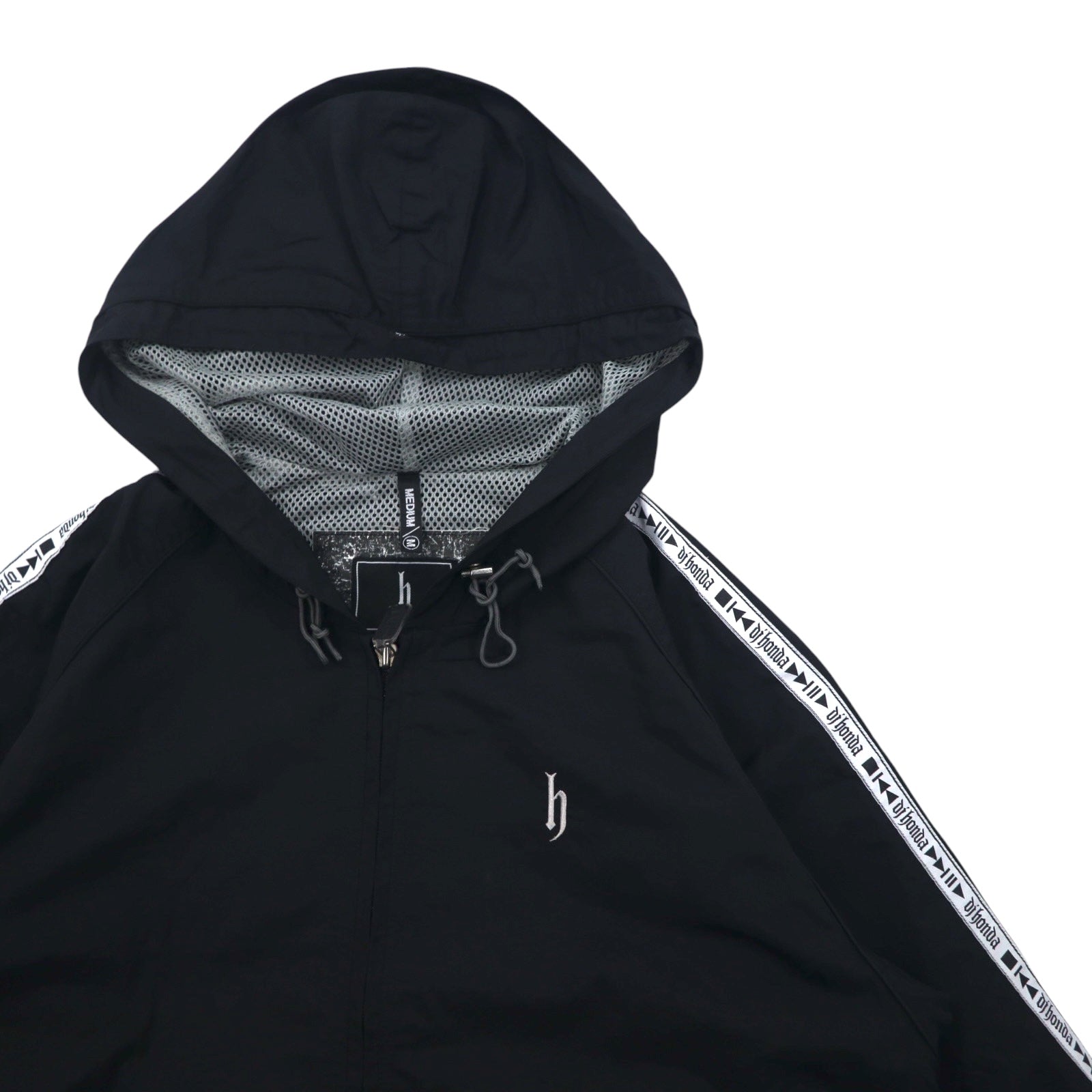 DJ Honda anni '90 Tech Jacket, parka in nylon, taglia M, nero, logo a nastro, TECH JACKET