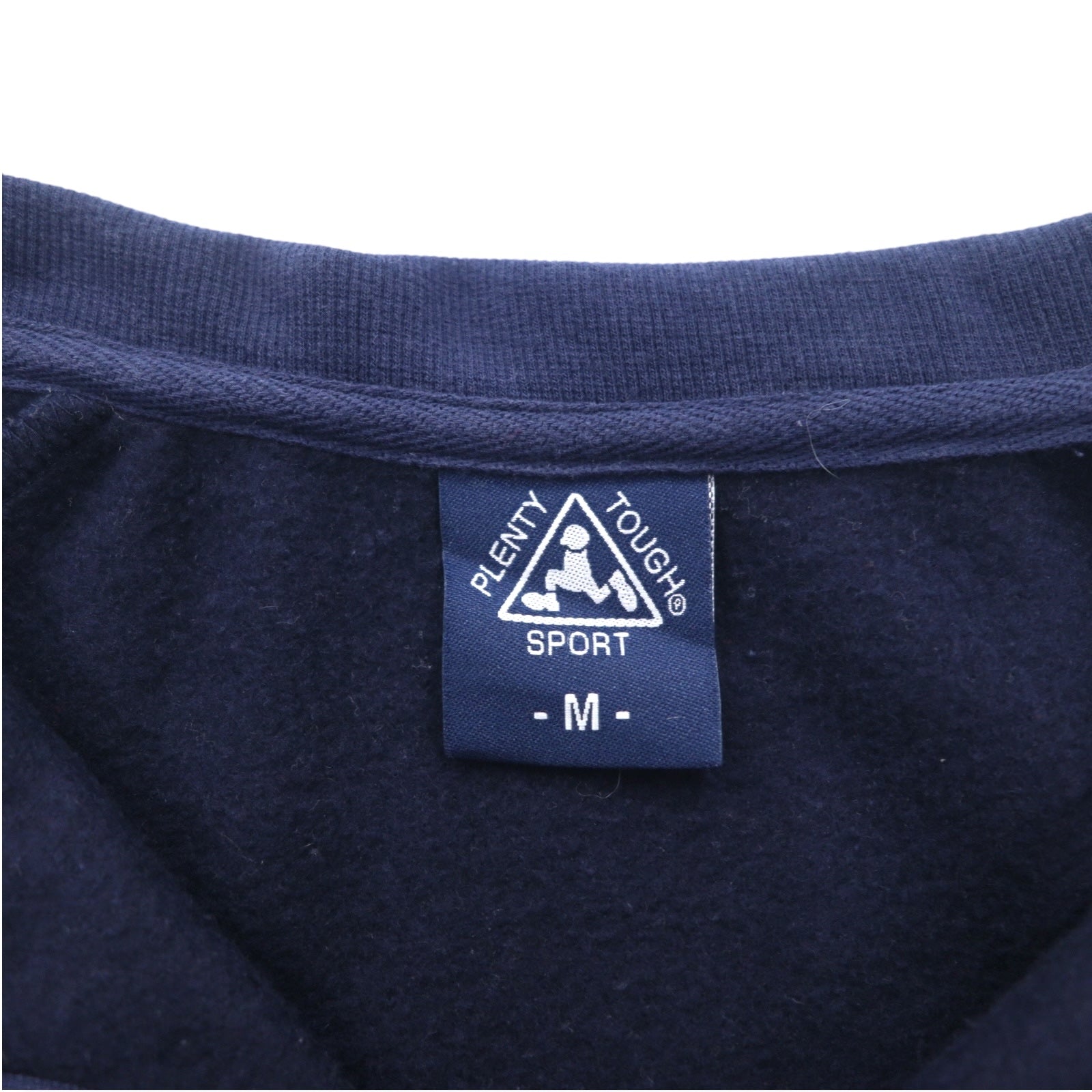 PLENTY TOUGH SPORT anni '90, felpa mezza zip, taglia M, blu navy, tricolore, interno felpato, logo a nastro
