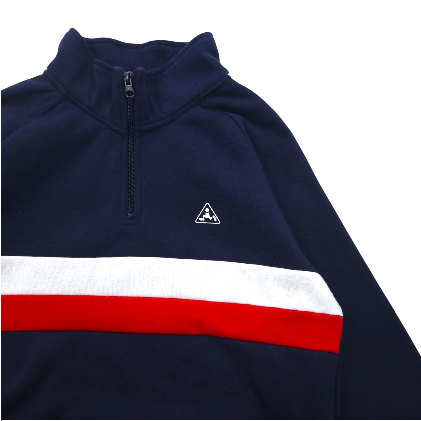 PLENTY TOUGH SPORT anni '90, felpa mezza zip, taglia M, blu navy, tricolore, interno felpato, logo a nastro