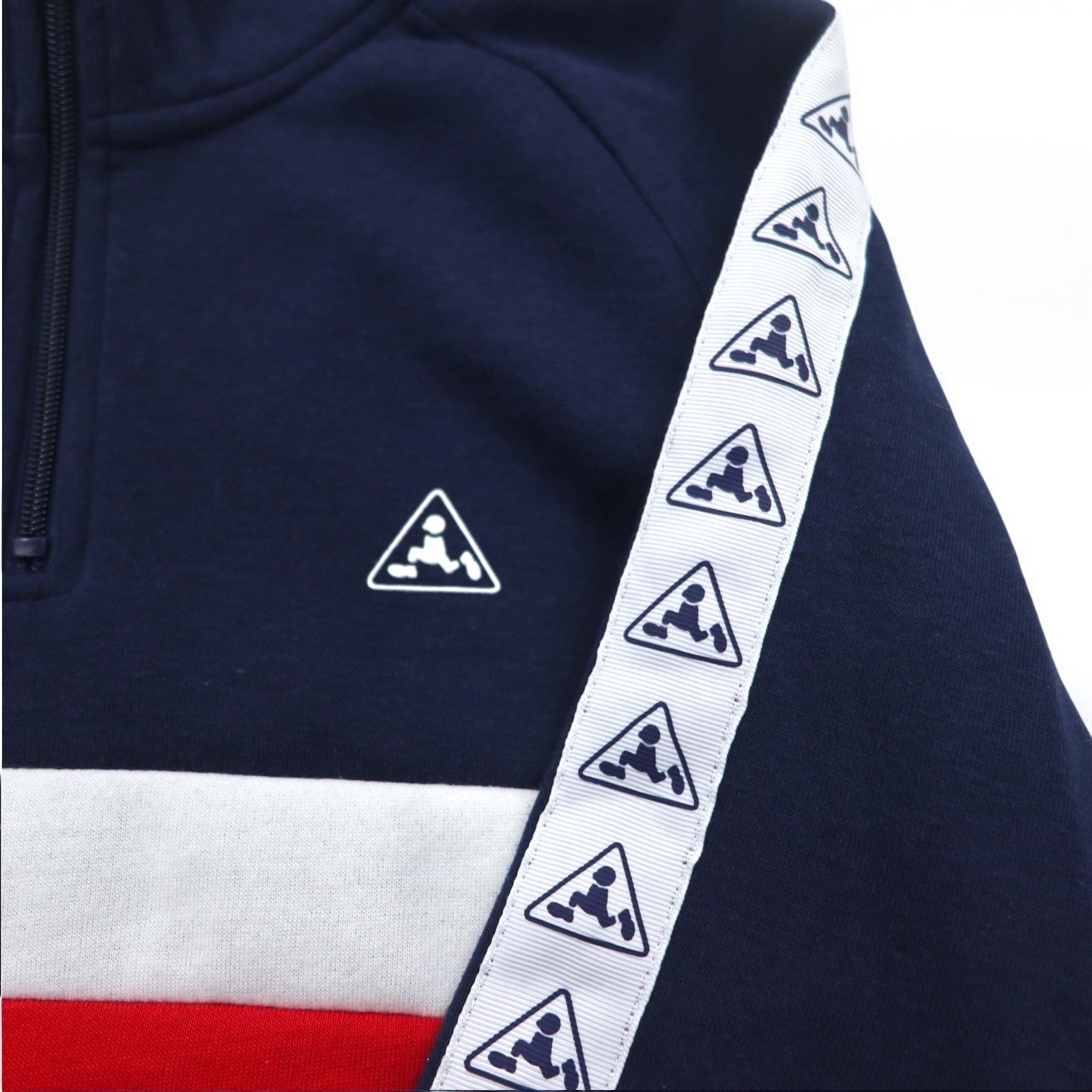PLENTY TOUGH SPORT anni '90, felpa mezza zip, taglia M, blu navy, tricolore, interno felpato, logo a nastro