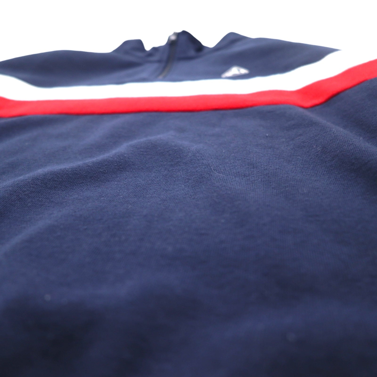PLENTY TOUGH SPORT anni '90, felpa mezza zip, taglia M, blu navy, tricolore, interno felpato, logo a nastro