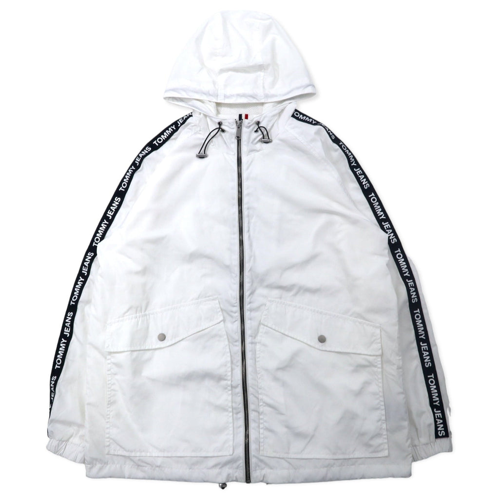 TOMMY JEANS Giacca in nylon a vestibilità ampia con logo a nastro, con cappuccio, taglia L, colore bianco, poliestere DW0DW04138