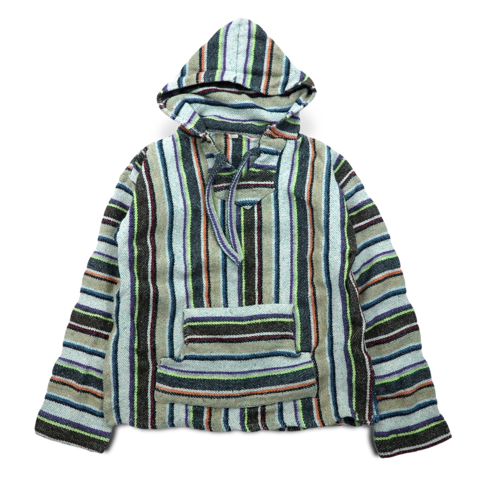 Vintage Baja Hoodie メキシカン パーカー M マルチカラー ボーダー ストライプ アクリル