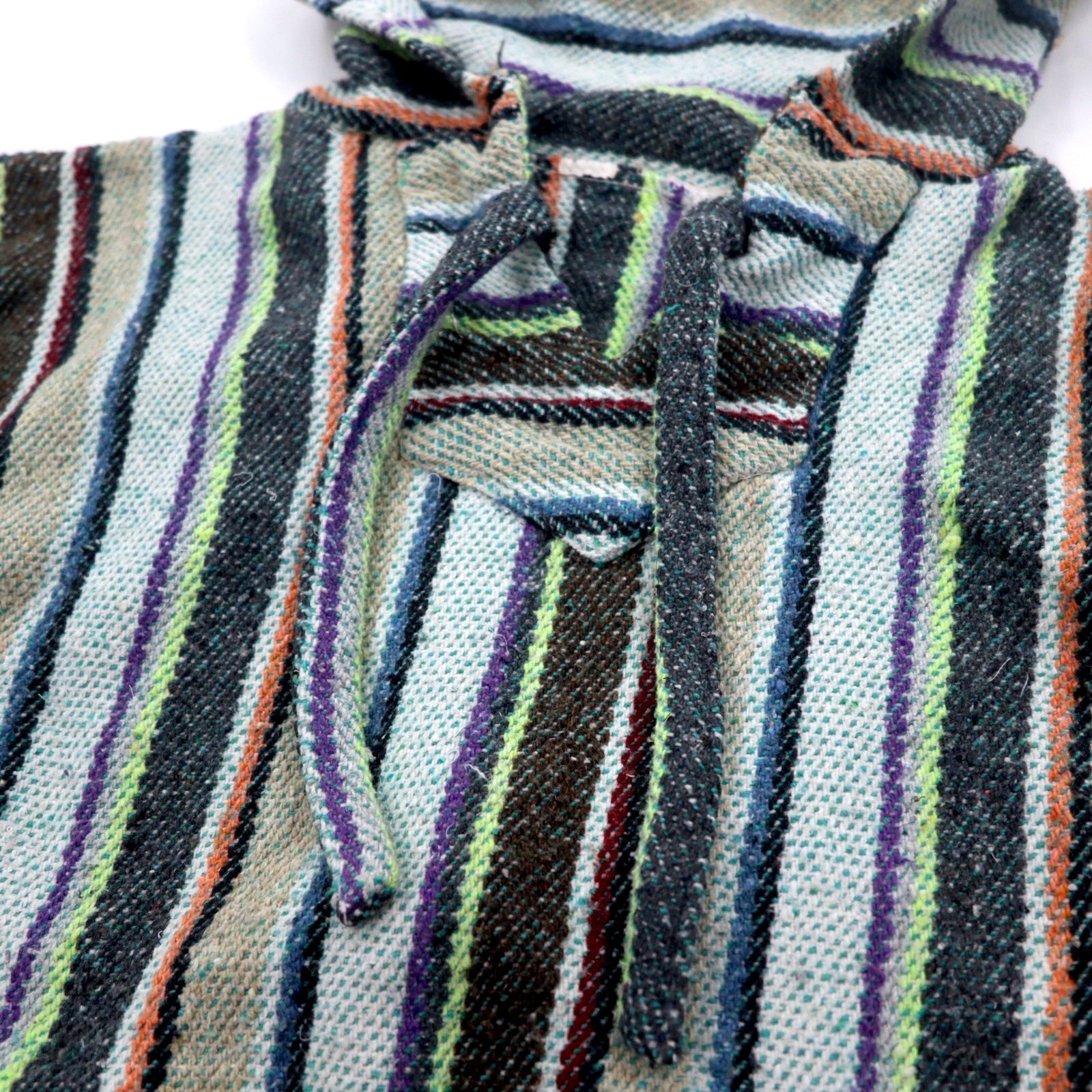 Felpa con cappuccio Baja vintage, messicana, taglia M, multicolore, a righe, in acrilico