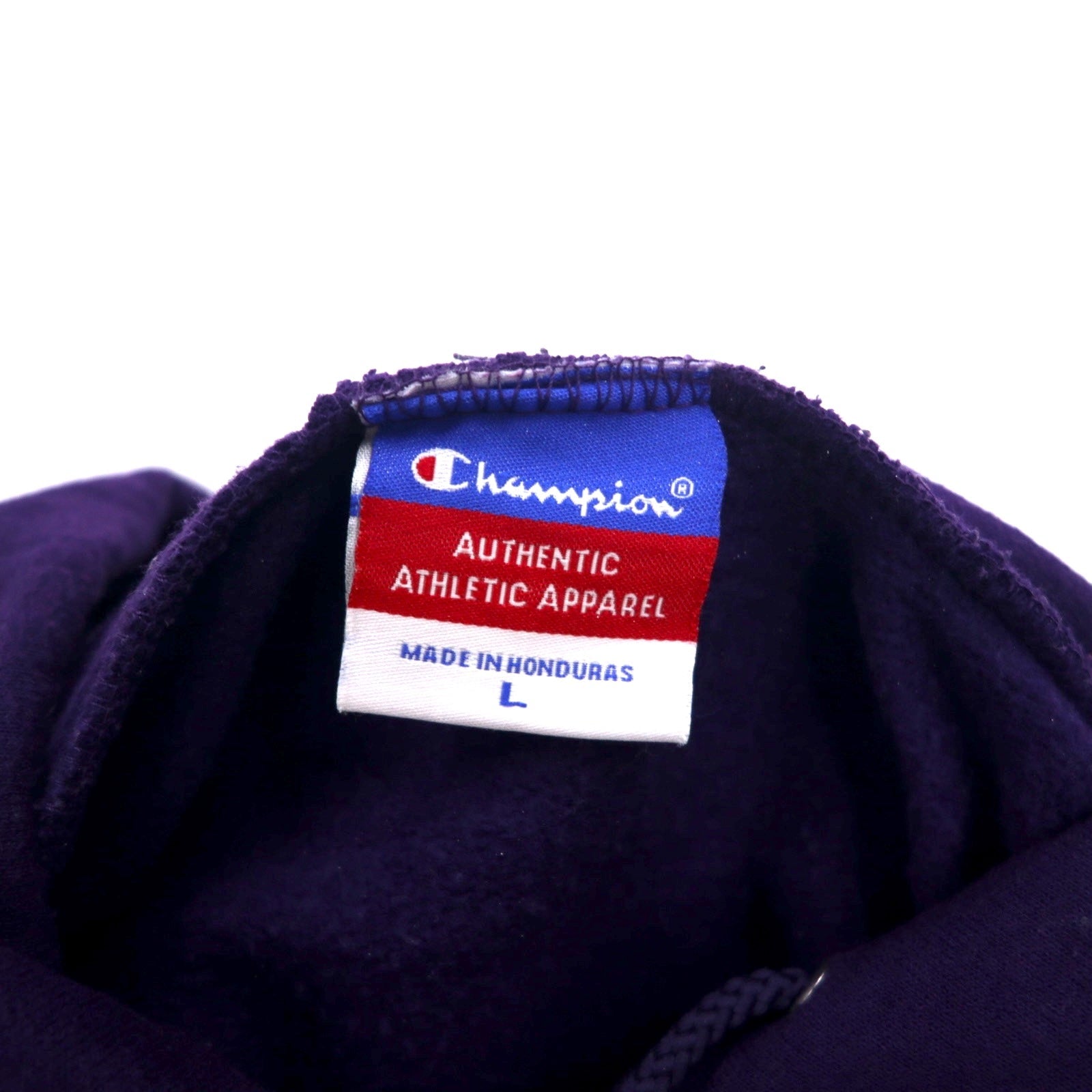 Champion anni 2000 felpa con cappuccio pullover con stampa college L blu navy cotone interno felpato TEXAS CHRISTIAN UNIVERSITY logo ad arco stampa su due livelli Made in Honduras
