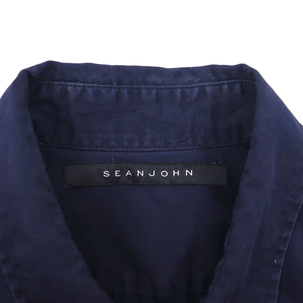 SEAN JOHN Anni 2000 Design riflettente Camicia da campo a maniche corte L Blu navy Cotone