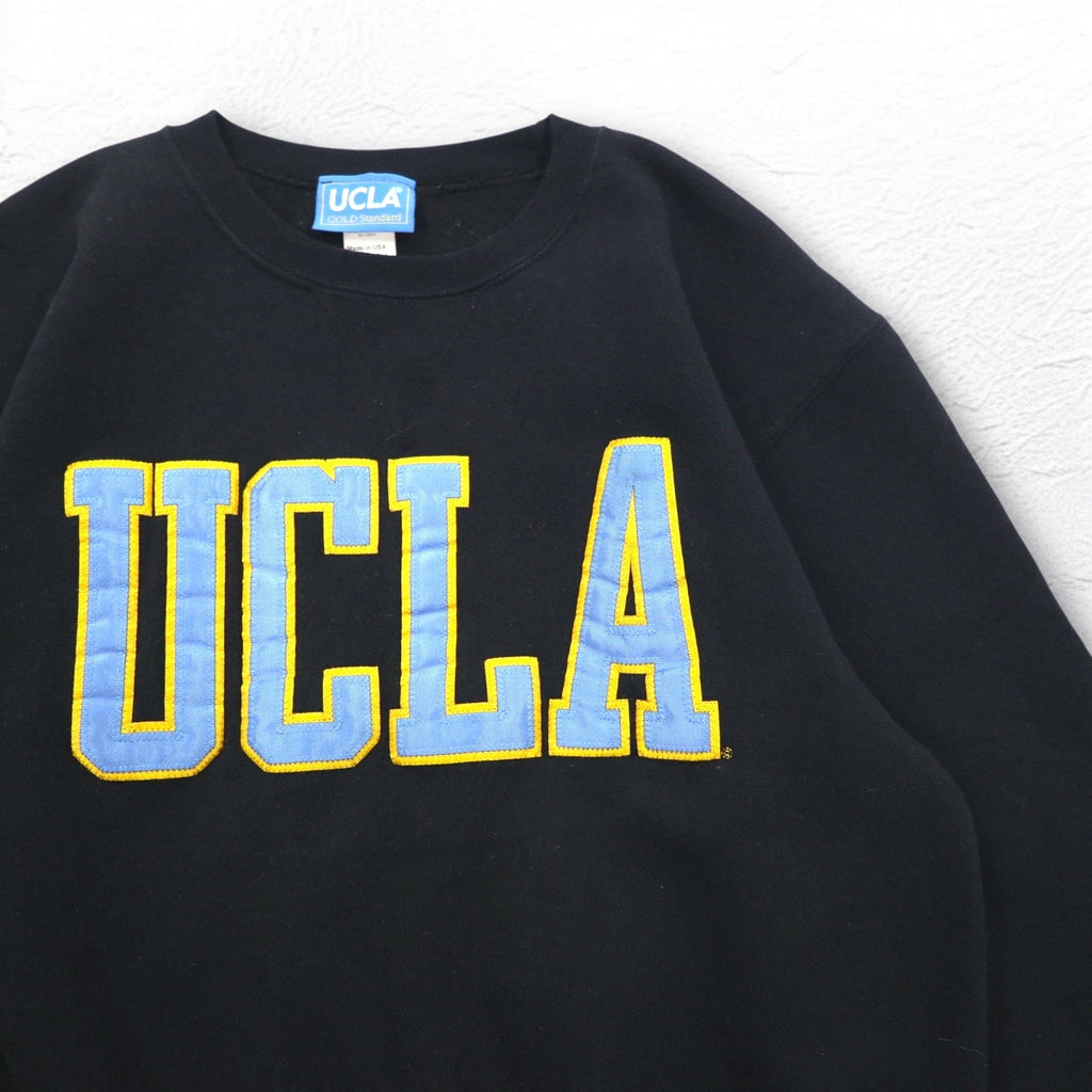 UCLA Anni '90 Made in USA College Felpa M Nera Cotone Applicazioni GOLD Standard