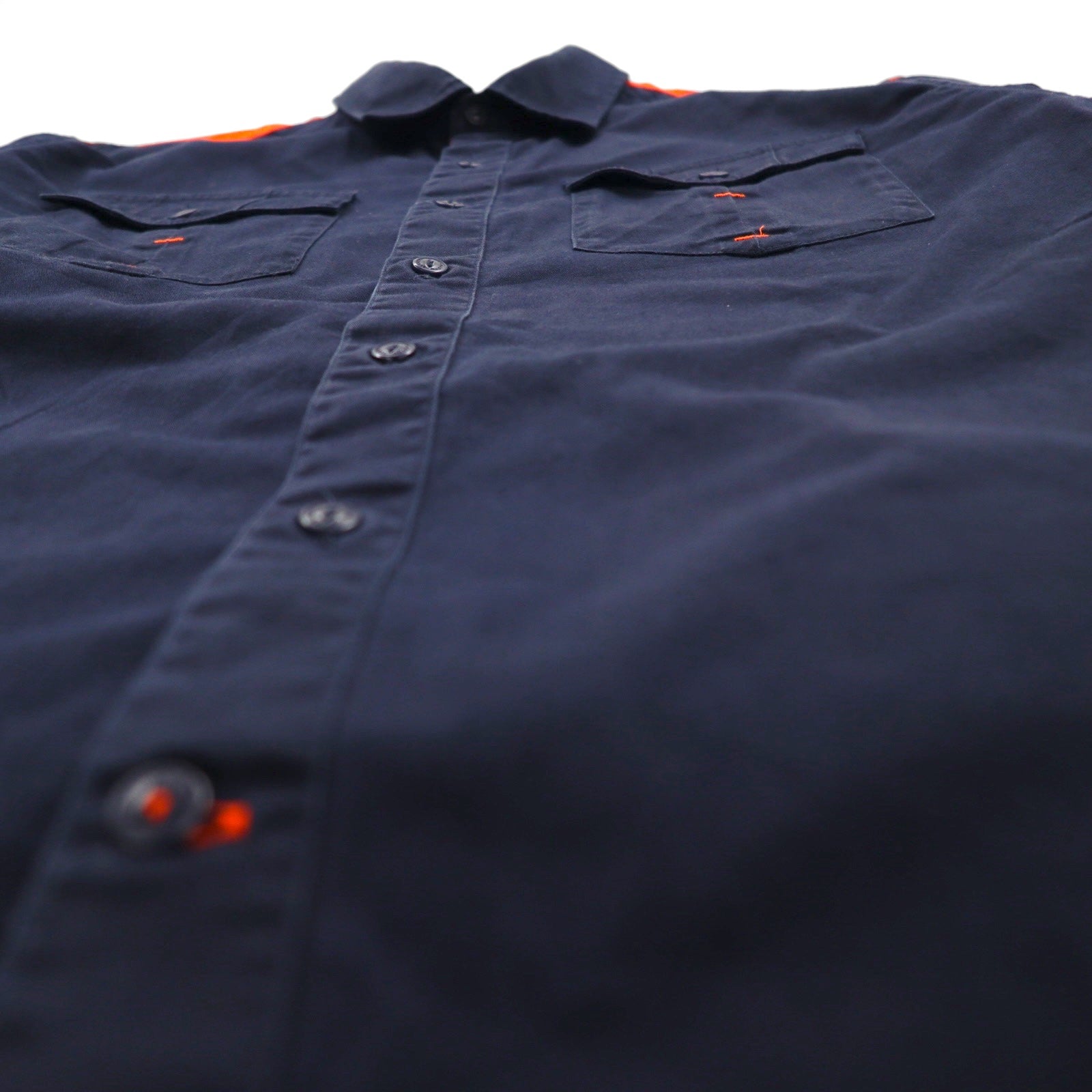SEAN JOHN Anni 2000 Design riflettente Camicia da campo a maniche corte L Blu navy Cotone