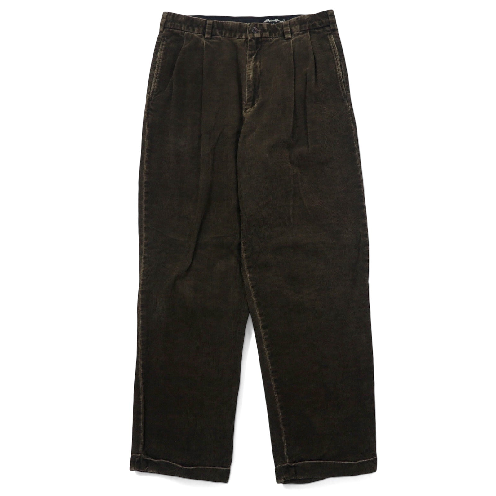 Eddie Bauer anni '90 pantaloni di velluto a coste ampi con pinces 33 kaki cotone Made in Repubblica Dominicana