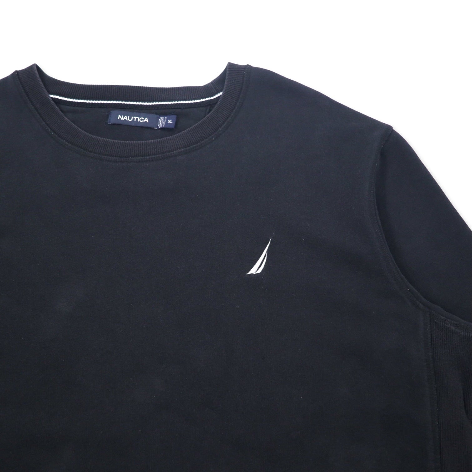 NAUTICA Reverse Weave felpa XL nera cotone logo ricamato, oversize