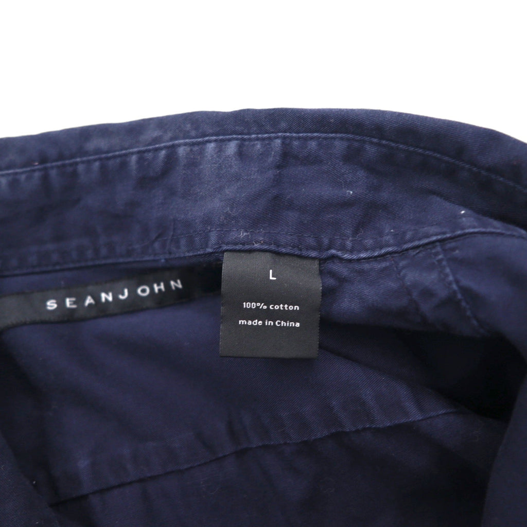 SEAN JOHN Anni 2000 Design riflettente Camicia da campo a maniche corte L Blu navy Cotone