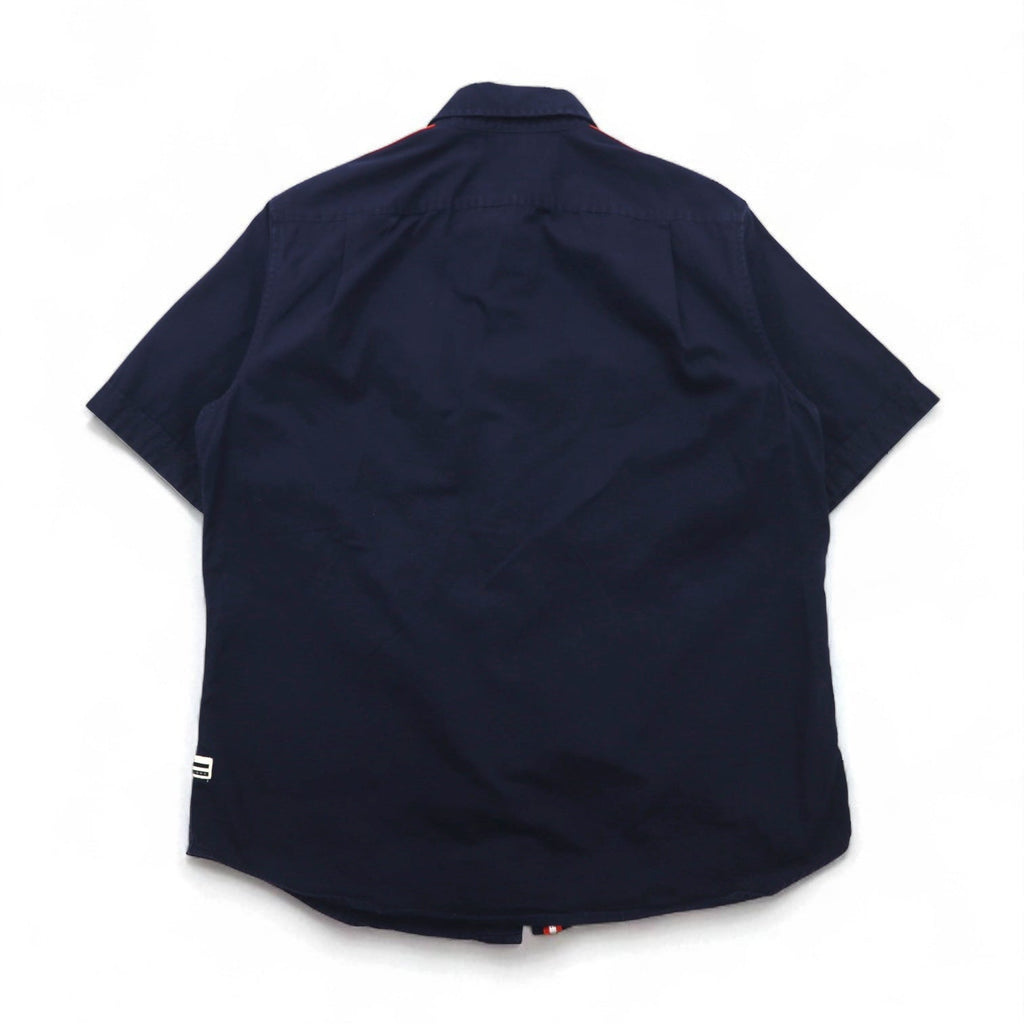 SEAN JOHN Anni 2000 Design riflettente Camicia da campo a maniche corte L Blu navy Cotone