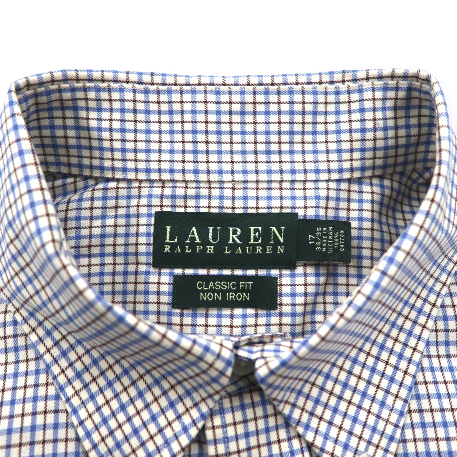 LAUREN RALPH LAUREN Camicia button-down XL blu a quadri cotone CLASSIC FIT NON IRON