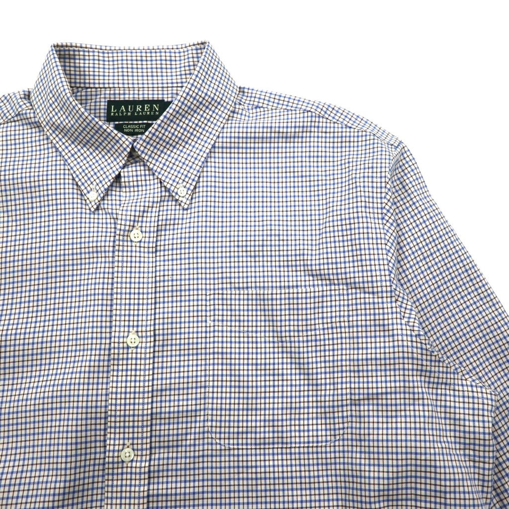 LAUREN RALPH LAUREN ボタンダウンシャツ XL ブルー コットン チェック CLASSIC FIT NON IRON