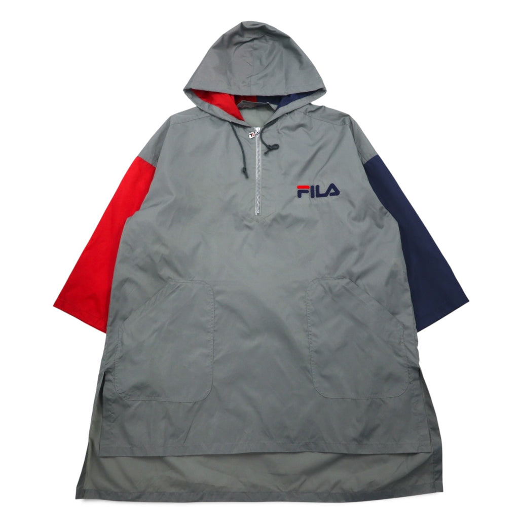 FILA anni '90 Anorak a vento lungo S-M Grigio Nylon Idrorepellente Mezza zip Oversize