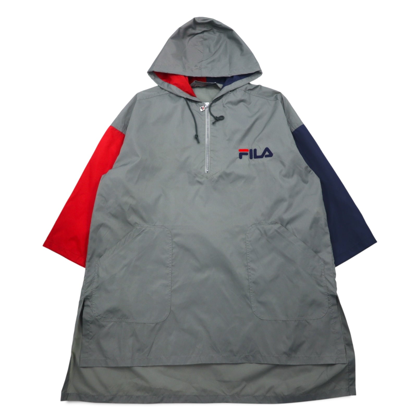 FILA anni '90 Anorak a vento lungo S-M Grigio Nylon Idrorepellente Mezza zip Oversize