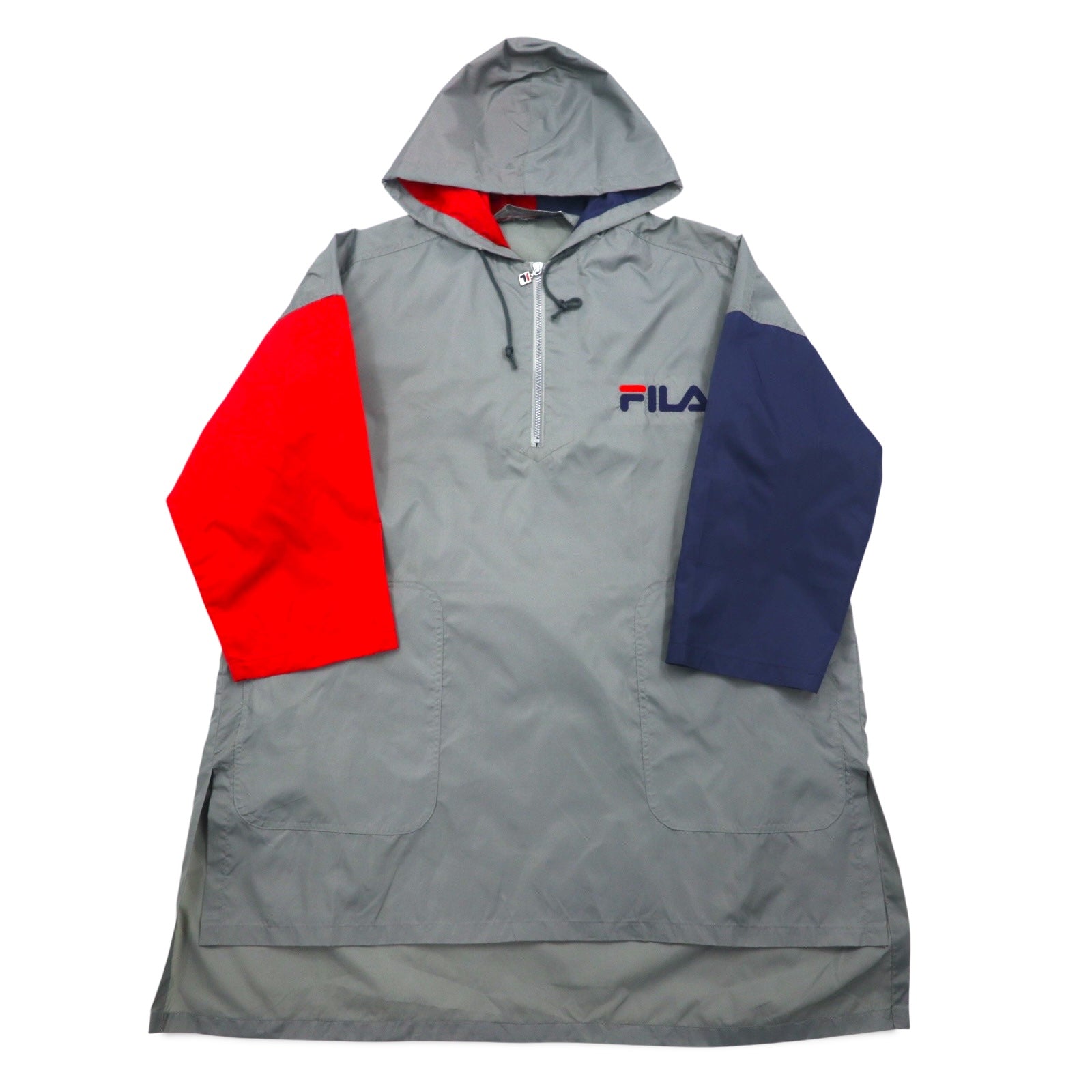 FILA anni '90 Anorak a vento lungo S-M Grigio Nylon Idrorepellente Mezza zip Oversize
