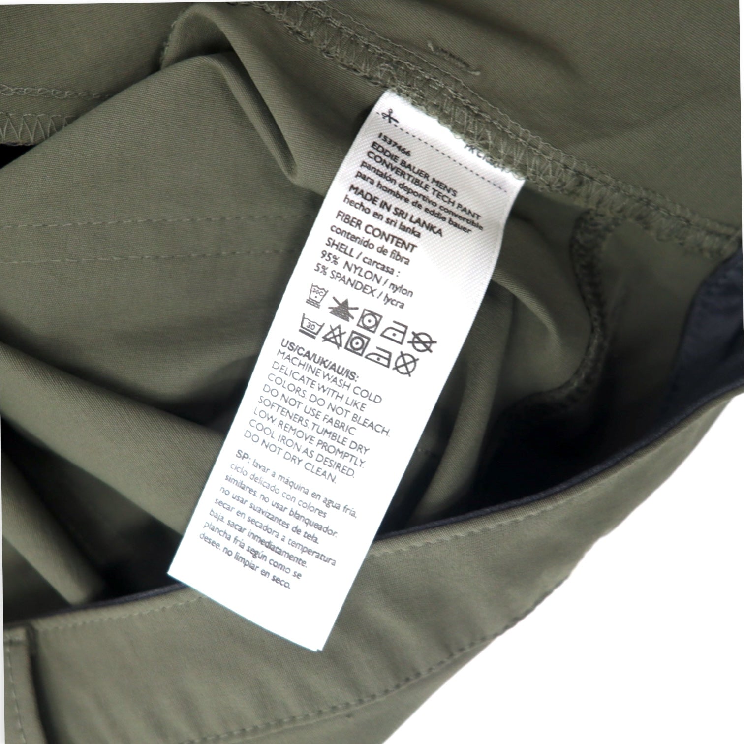 Eddie Bauer 2WAY Convertible Tech Pants Climbing Pants 32 Khaki Nylon 1537466 Prodotto in Sri Lanka