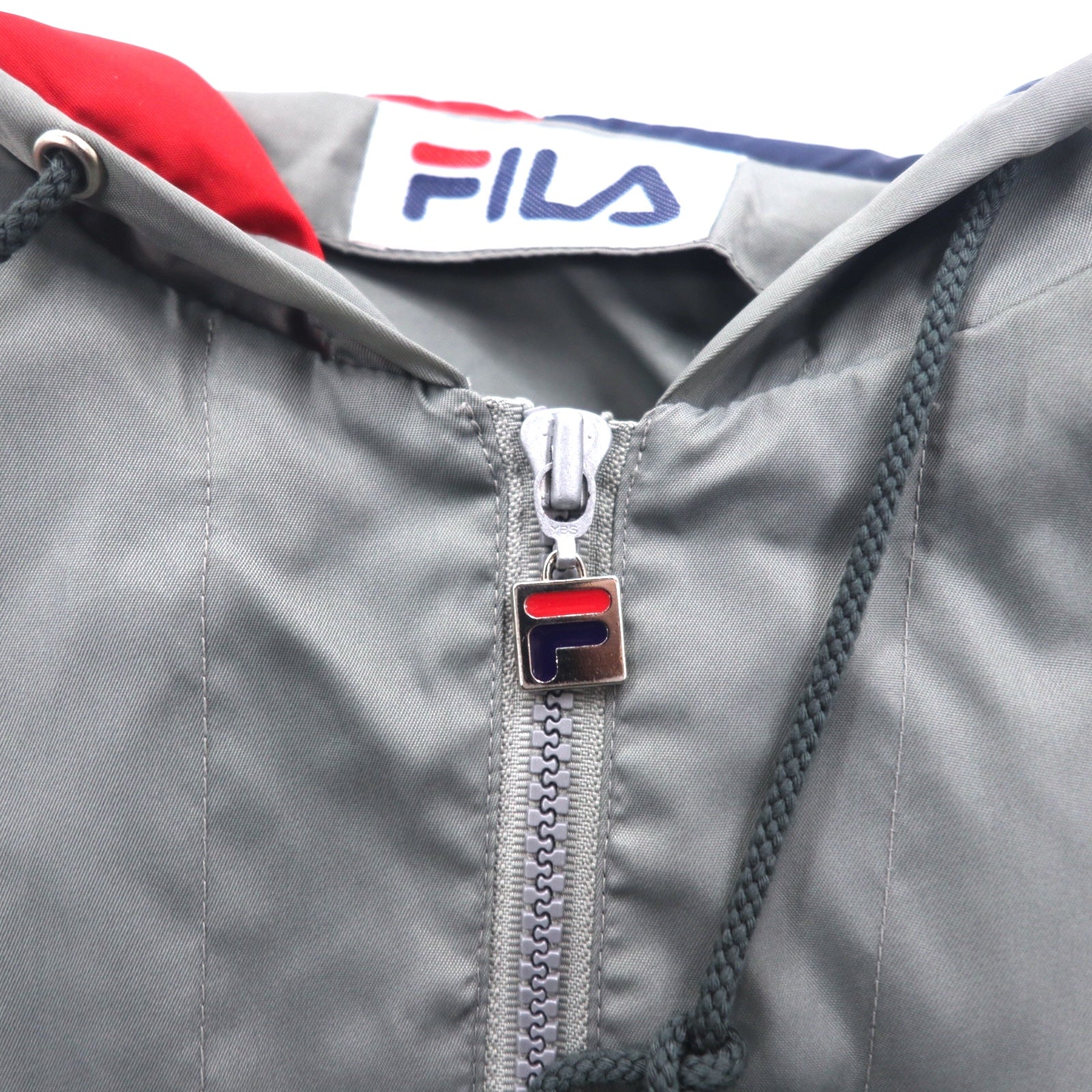 FILA anni '90 Anorak a vento lungo S-M Grigio Nylon Idrorepellente Mezza zip Oversize