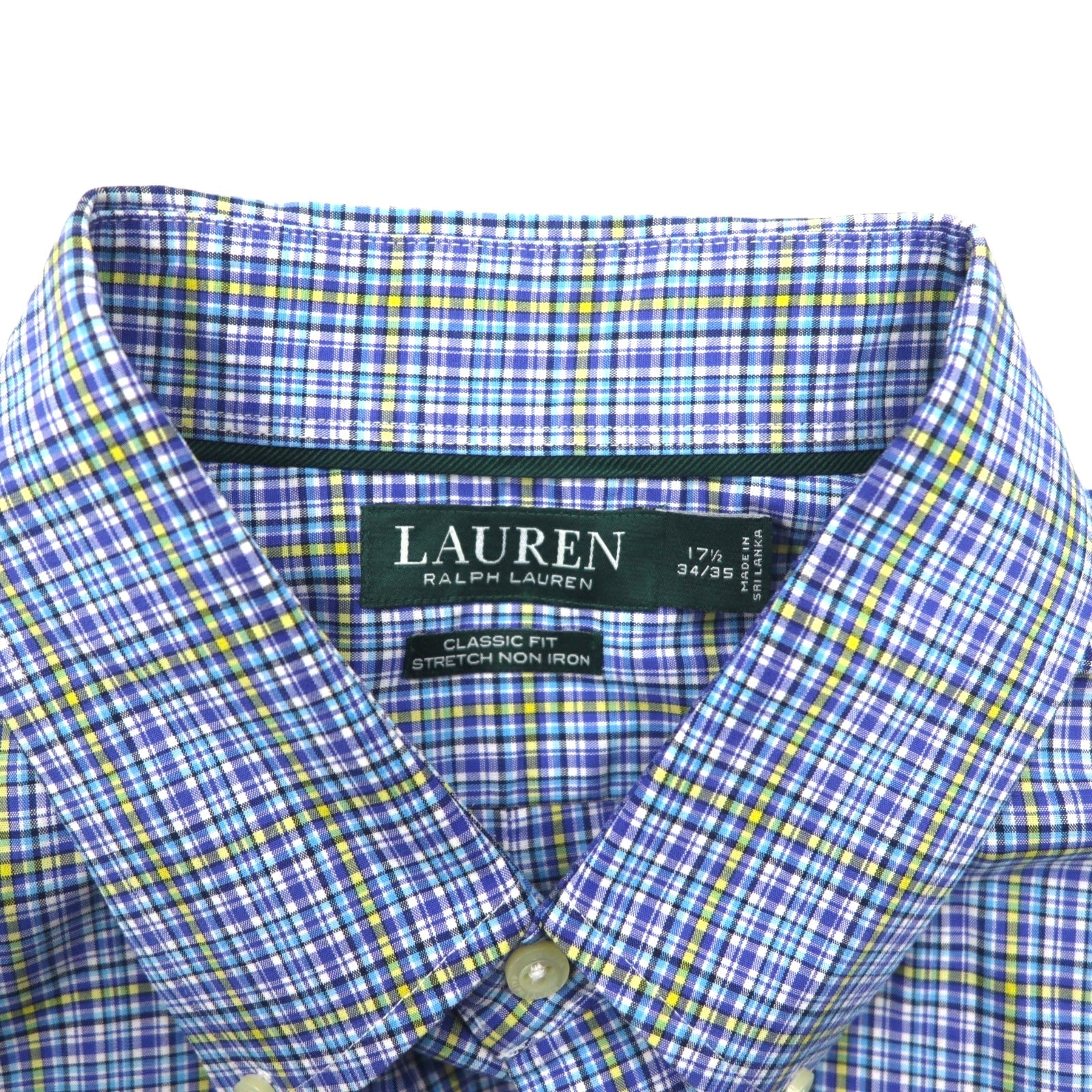 LAUREN RALPH LAUREN Camicia button-down XL blu cotone a quadri CLASSIC FIT STRETCH NON IRON