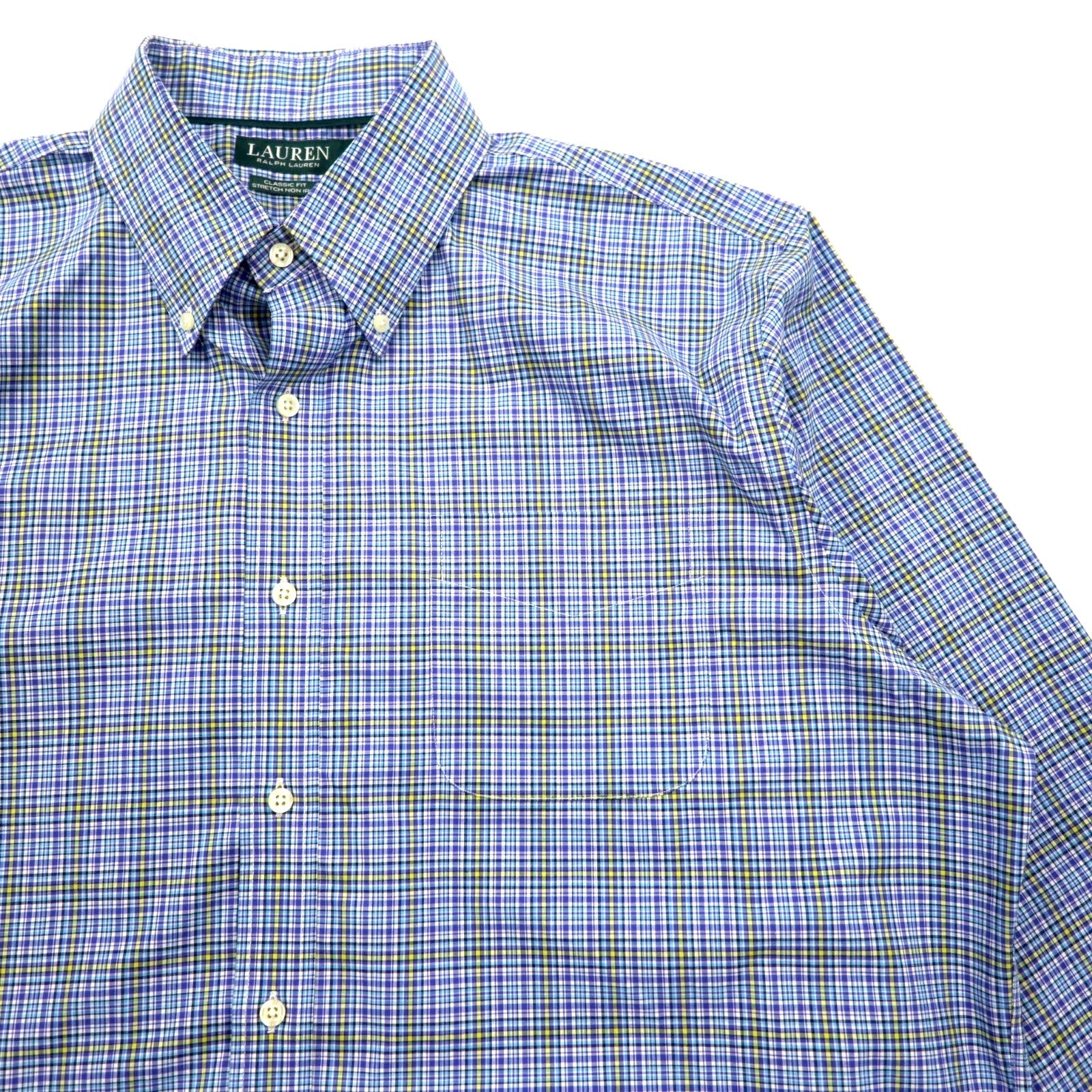 LAUREN RALPH LAUREN Camicia button-down XL blu cotone a quadri CLASSIC FIT STRETCH NON IRON