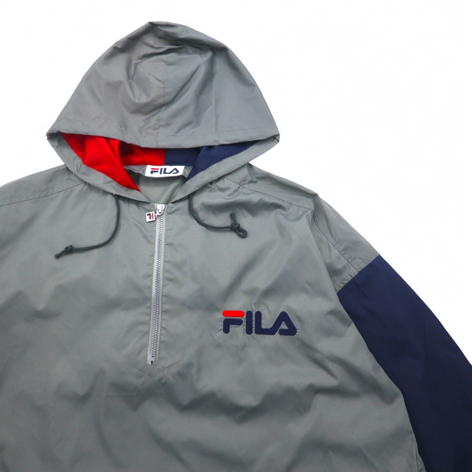 FILA anni '90 Anorak a vento lungo S-M Grigio Nylon Idrorepellente Mezza zip Oversize