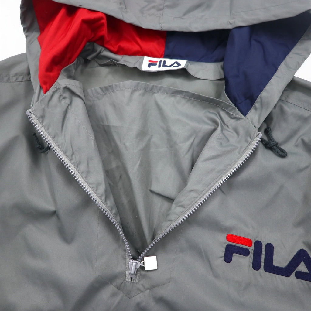 FILA anni '90 Anorak a vento lungo S-M Grigio Nylon Idrorepellente Mezza zip Oversize