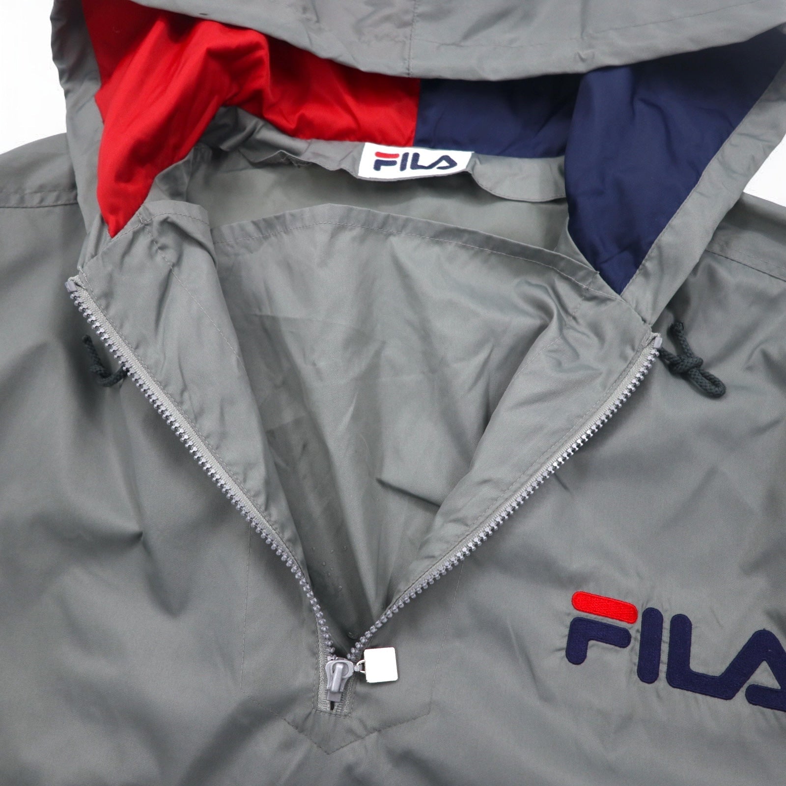 FILA anni '90 Anorak a vento lungo S-M Grigio Nylon Idrorepellente Mezza zip Oversize