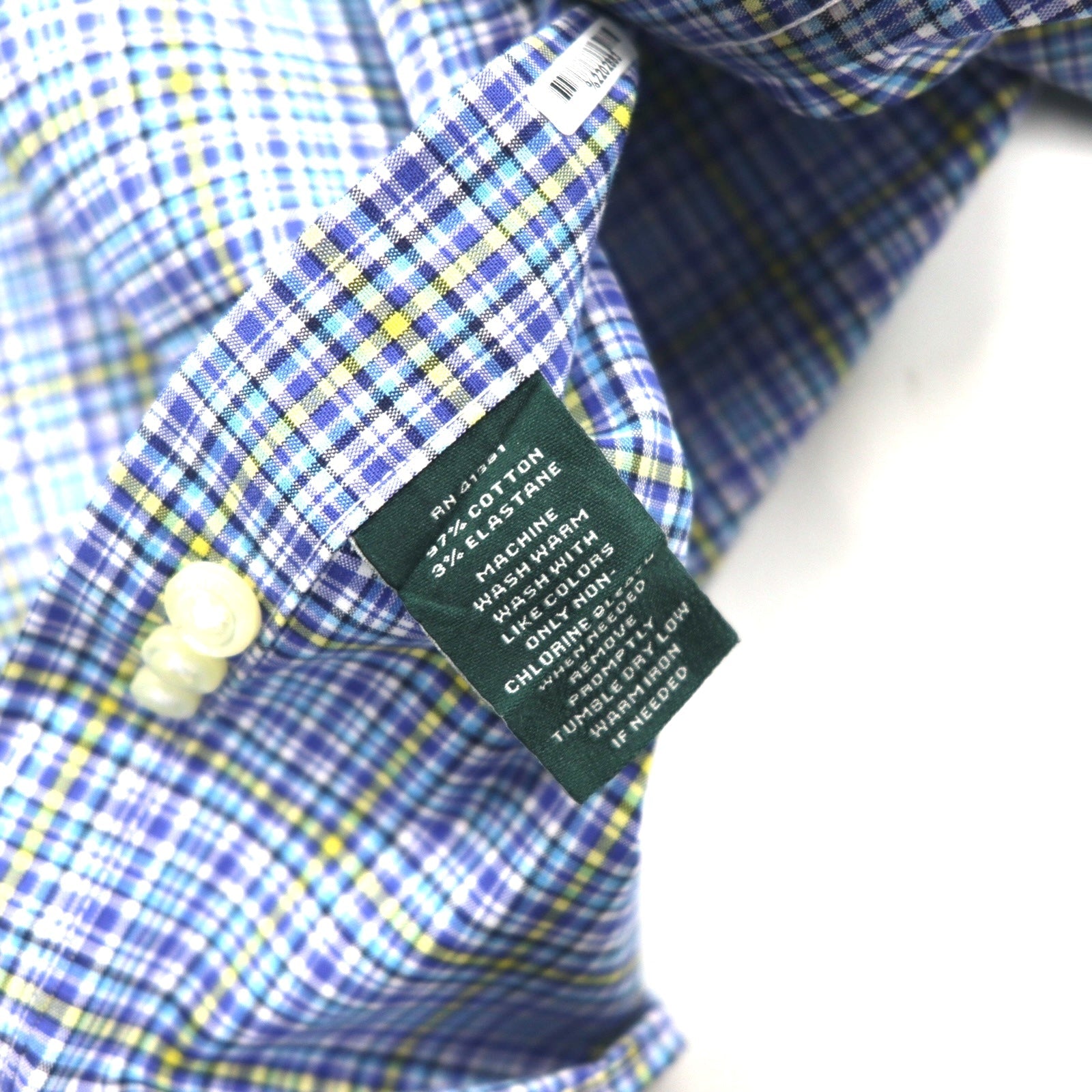 LAUREN RALPH LAUREN Camicia button-down XL blu cotone a quadri CLASSIC FIT STRETCH NON IRON