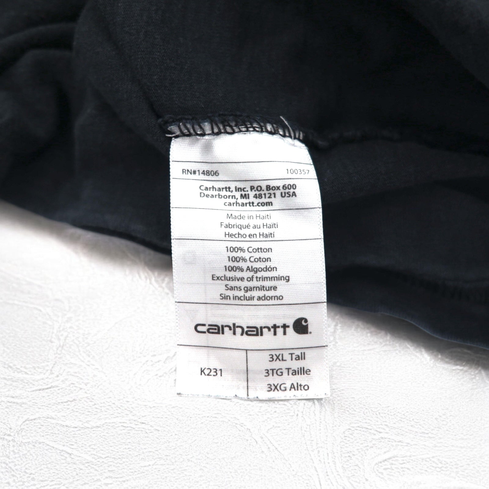 Carhartt T-shirt a maniche lunghe, taglia 3XL, vestibilità originale, colore nero, cotone, taglia grande
