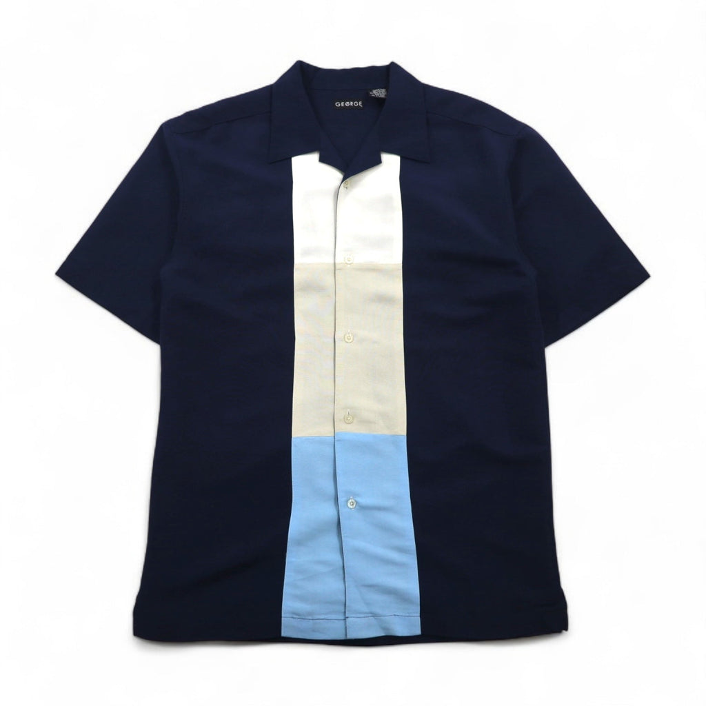 GEORGE Camicia a maniche corte con colletto aperto, vestibilità squadrata, taglia L, blu navy, in rayon e poliestere.