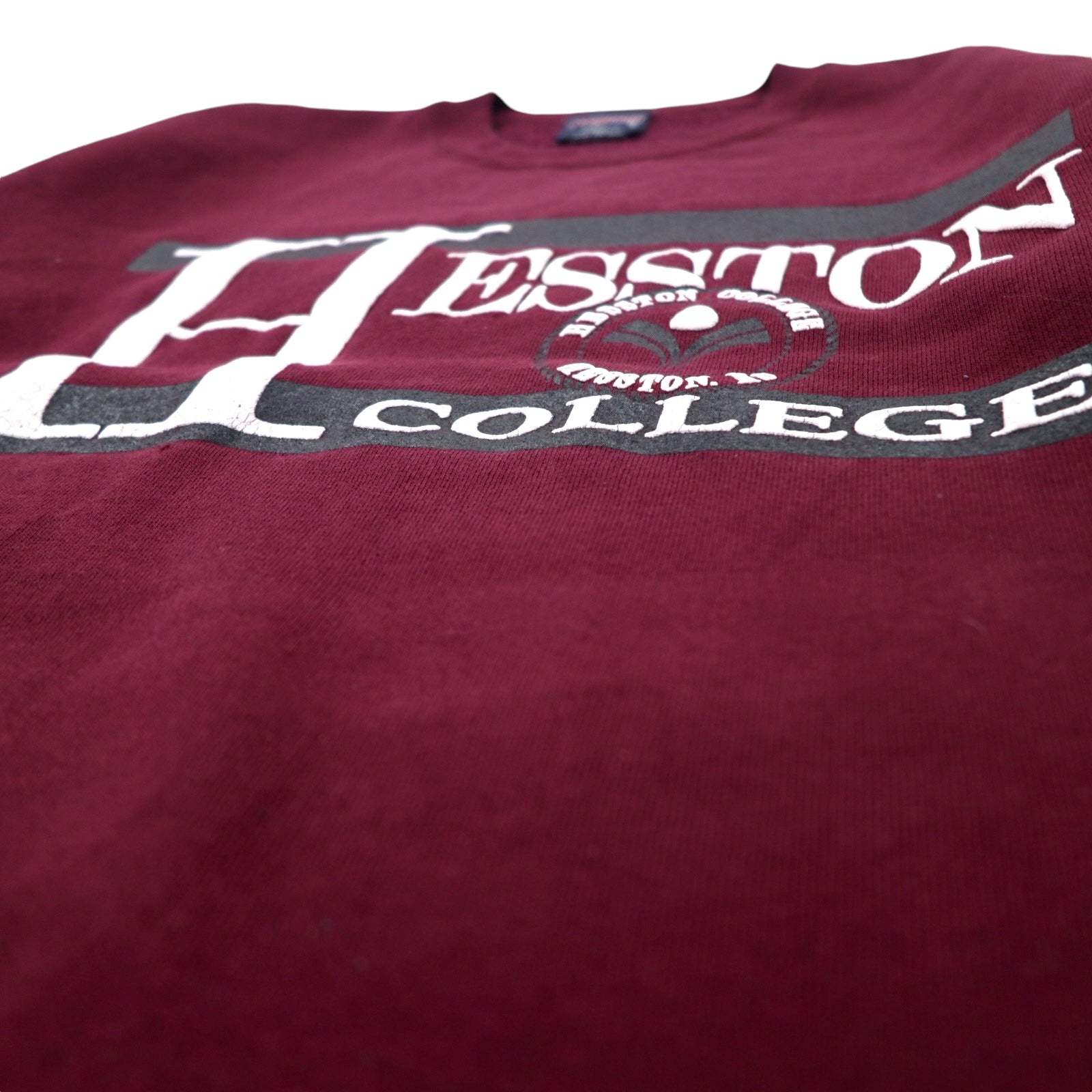 JAN SPORT Made in USA anni '90 Stampa College Felpa L Bordeaux Cotone HESSTON COLLEGE