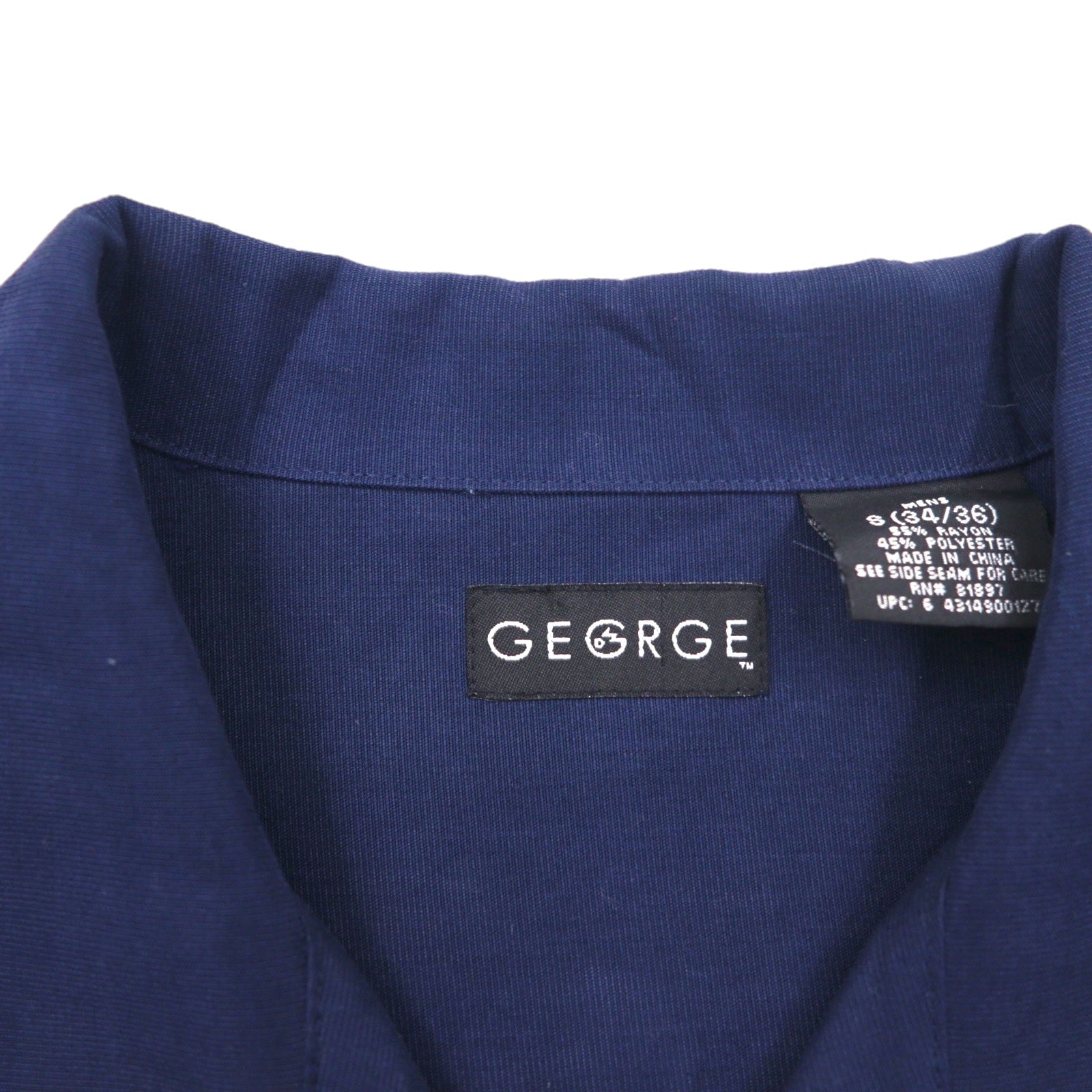 GEORGE Camicia a maniche corte con colletto aperto, vestibilità squadrata, taglia L, blu navy, in rayon e poliestere.