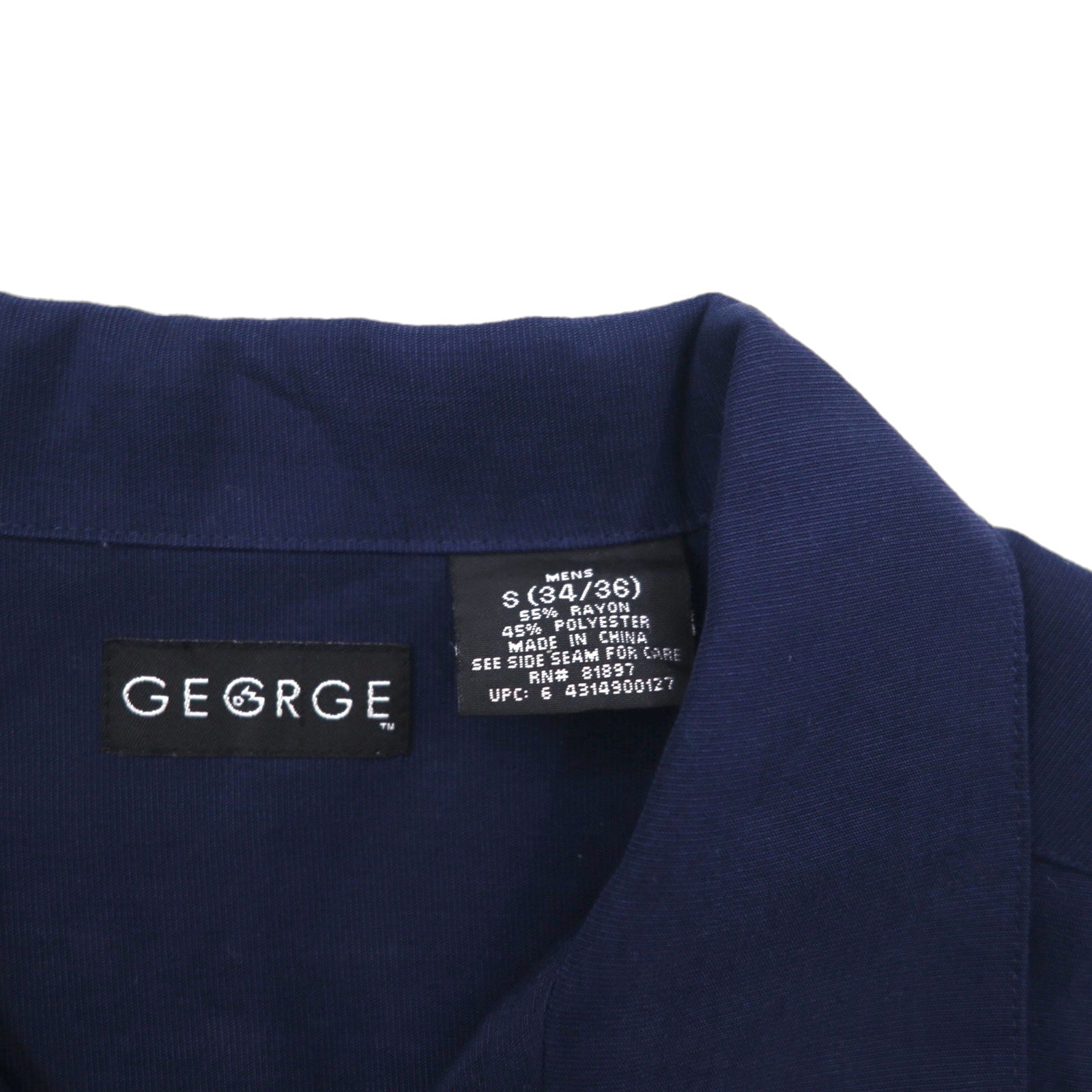 GEORGE Camicia a maniche corte con colletto aperto, vestibilità squadrata, taglia L, blu navy, in rayon e poliestere.