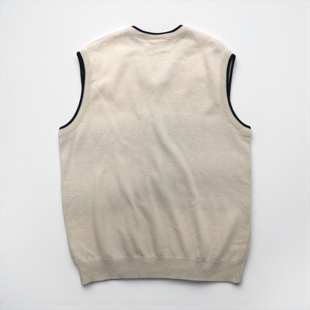 LACOSTE チルデン ニット ベスト L ホワイト コットン Vネック アーガイル柄