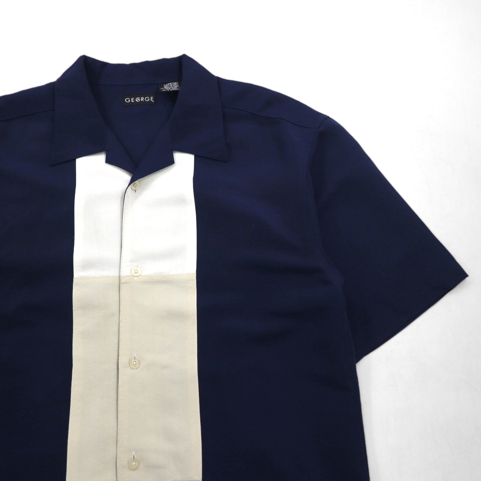GEORGE Camicia a maniche corte con colletto aperto, vestibilità squadrata, taglia L, blu navy, in rayon e poliestere.