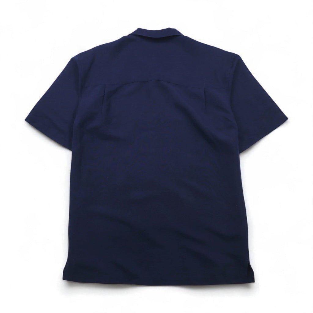 GEORGE Camicia a maniche corte con colletto aperto, vestibilità squadrata, taglia L, blu navy, in rayon e poliestere.