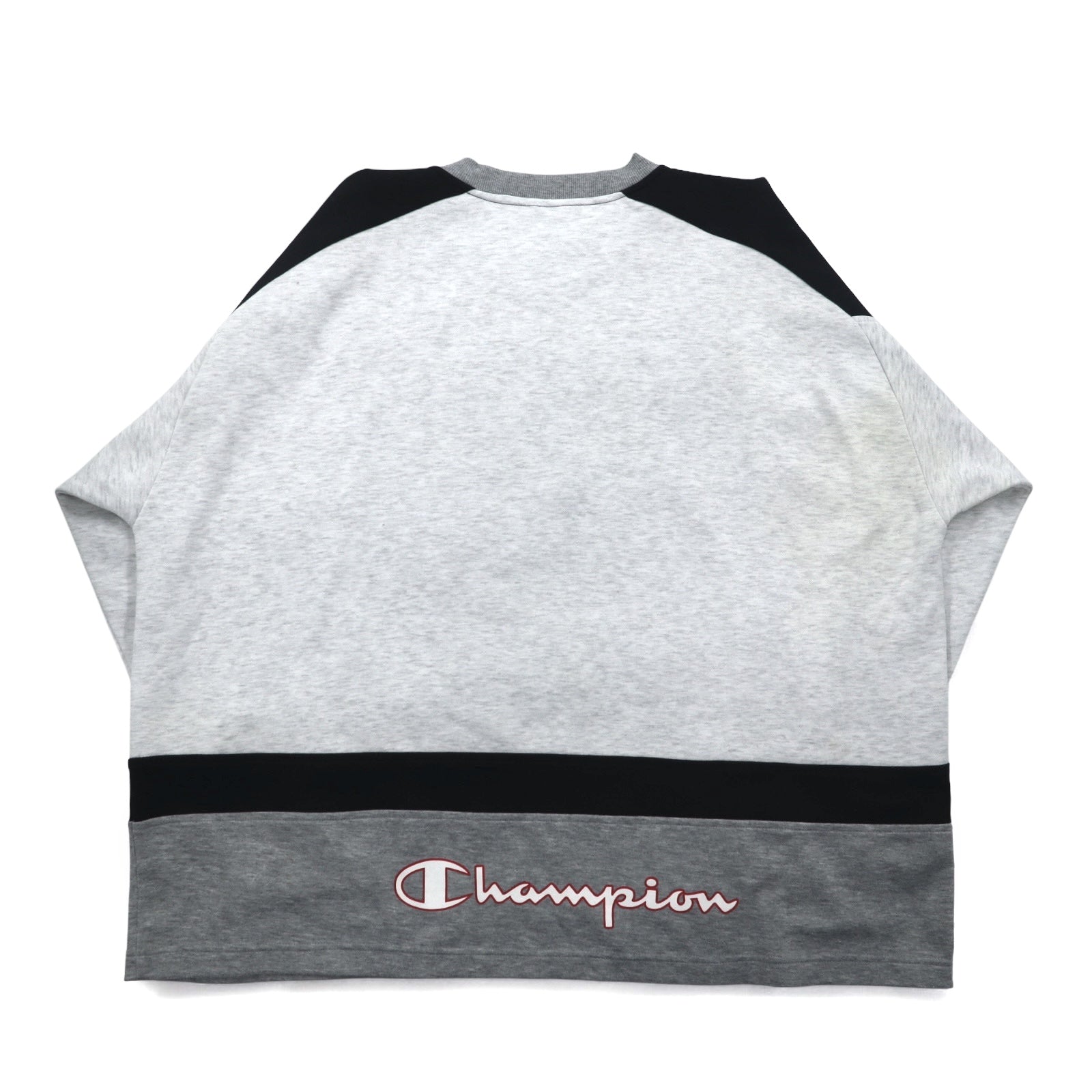 Champion anni '90, felpa girocollo raglan 4XL grigia, logo script, taglia grande