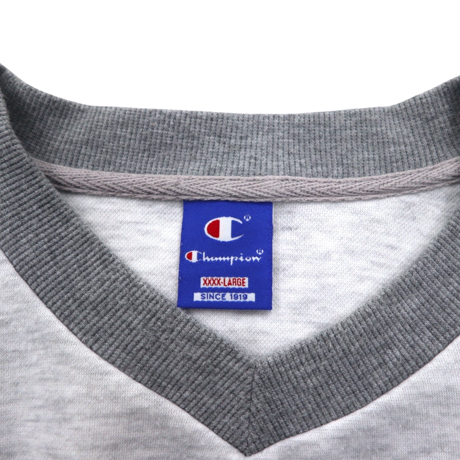 Champion anni '90, felpa girocollo raglan 4XL grigia, logo script, taglia grande