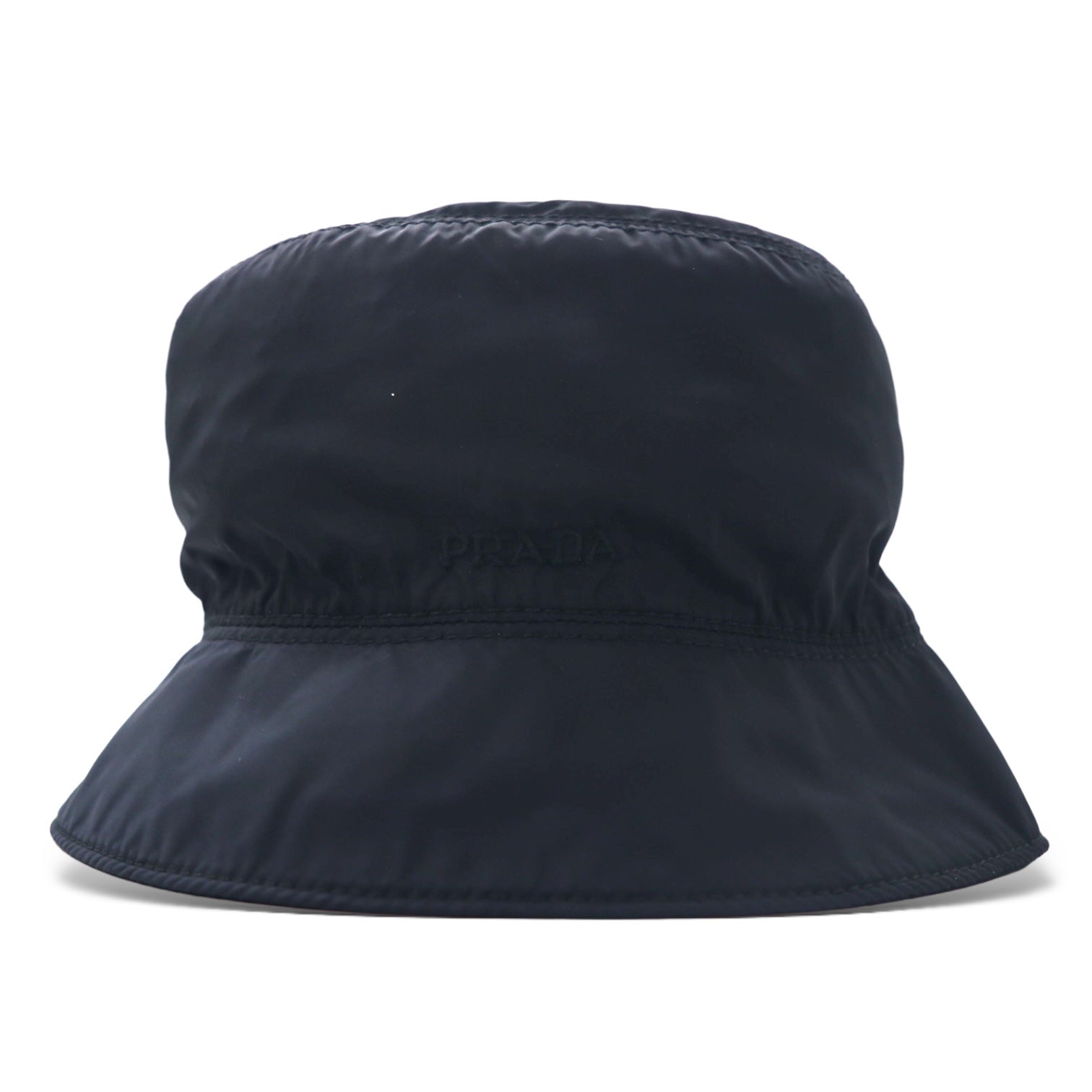 PRADA Cappello da pescatore made in Italy L Nylon con logo ricamato nero