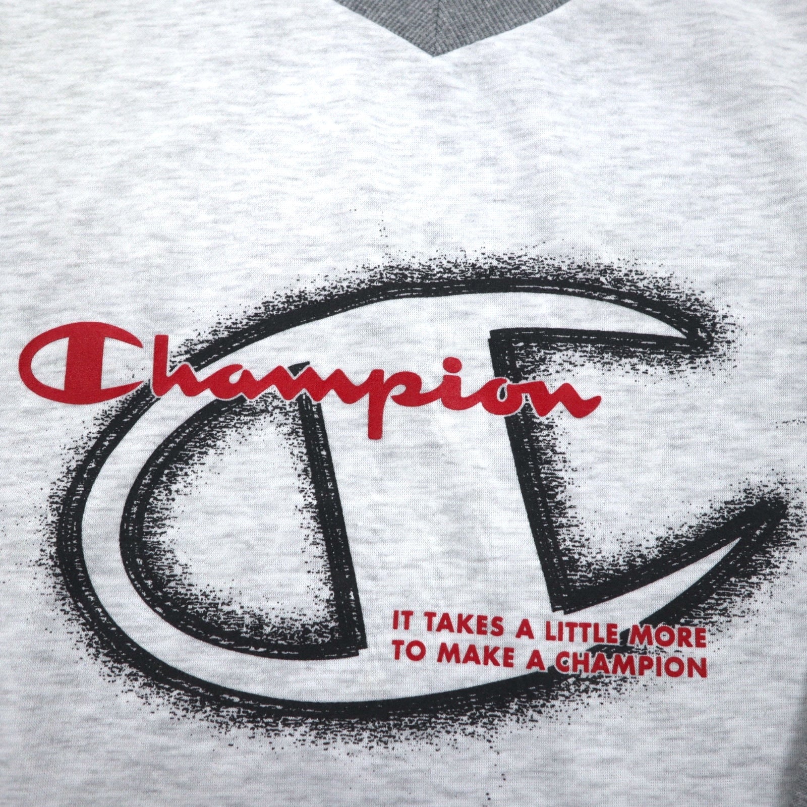 Champion anni '90, felpa girocollo raglan 4XL grigia, logo script, taglia grande
