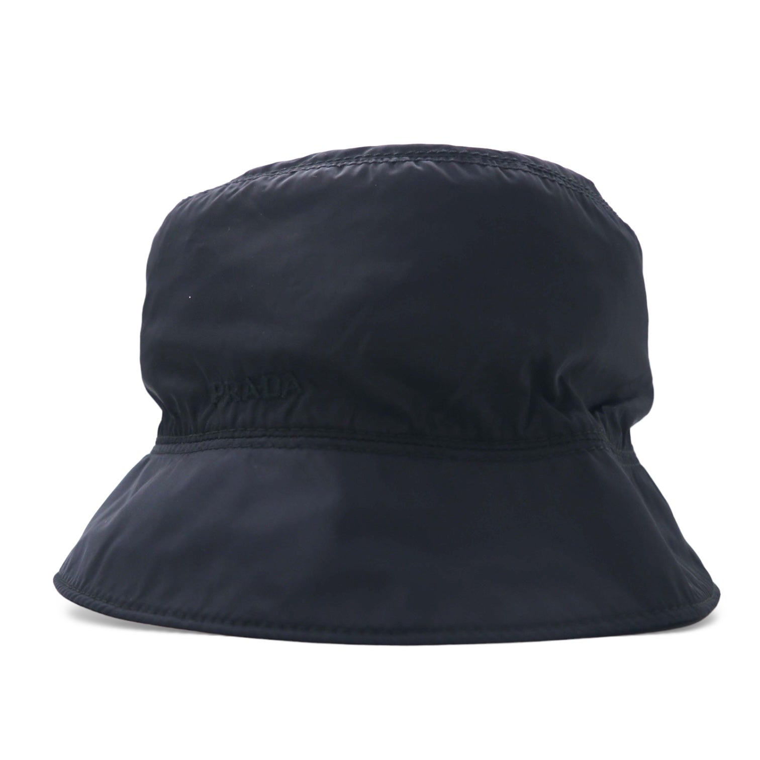 PRADA Cappello da pescatore made in Italy L Nylon con logo ricamato nero