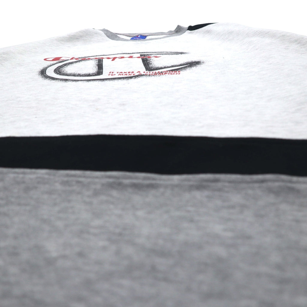 Champion 90年代 Vネック ラグラン スウェット 4XL グレー スクリプトロゴ ビッグサイズ