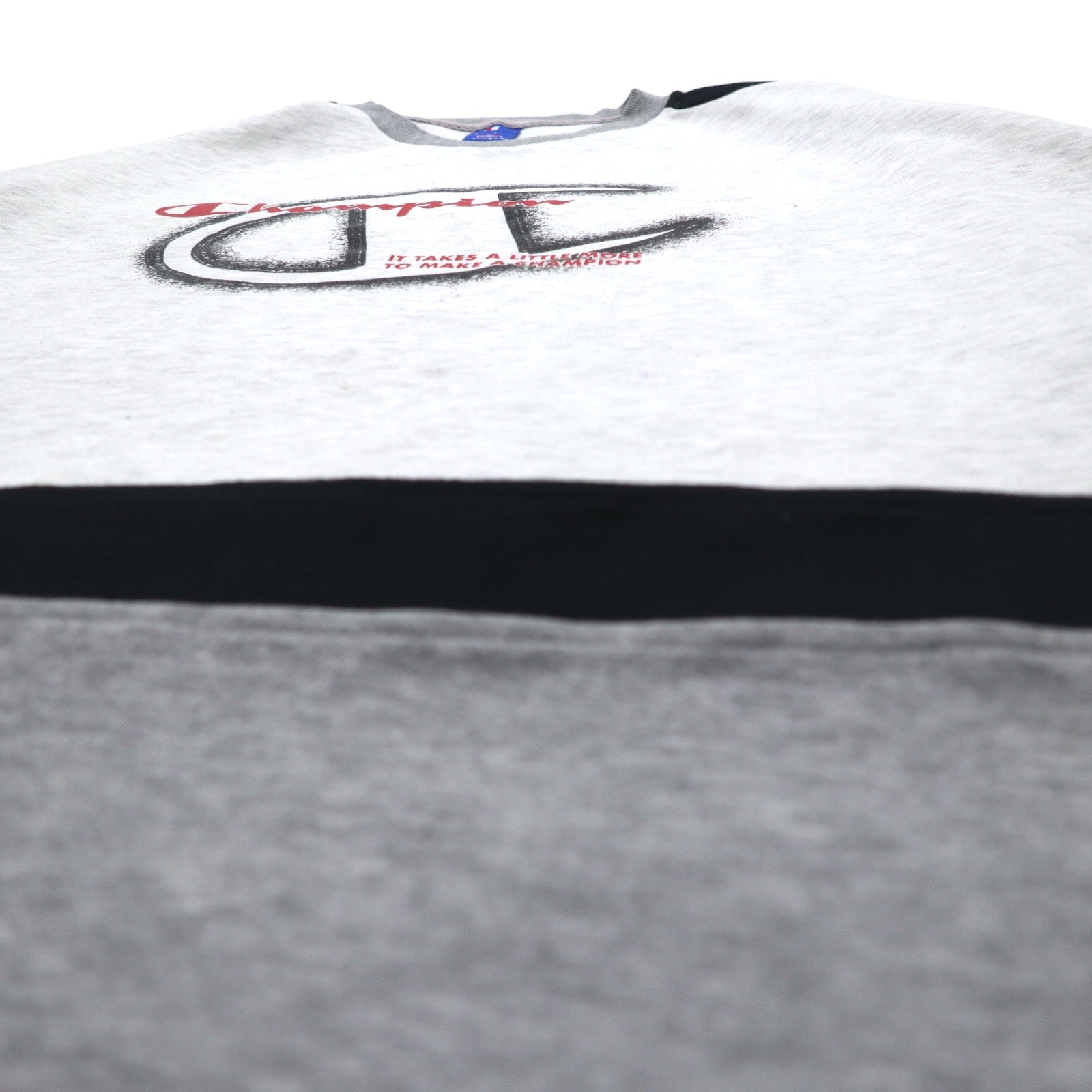 Champion anni '90, felpa girocollo raglan 4XL grigia, logo script, taglia grande