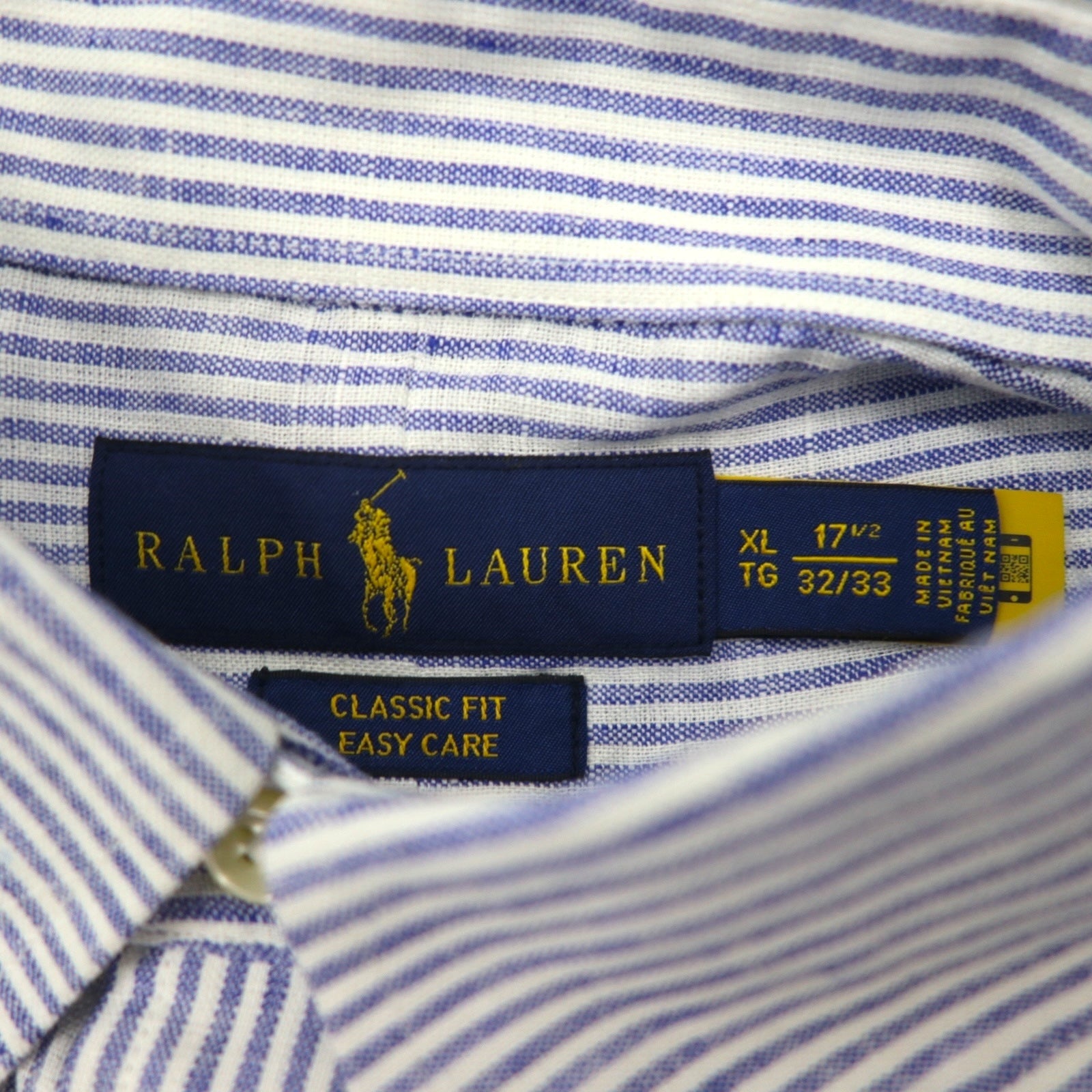 Polo Ralph Lauren ボタンダウン リネン シャツ XL ブルー 麻 ストライプ CLASSIC FIT EASY CARE ビッグサイズ
